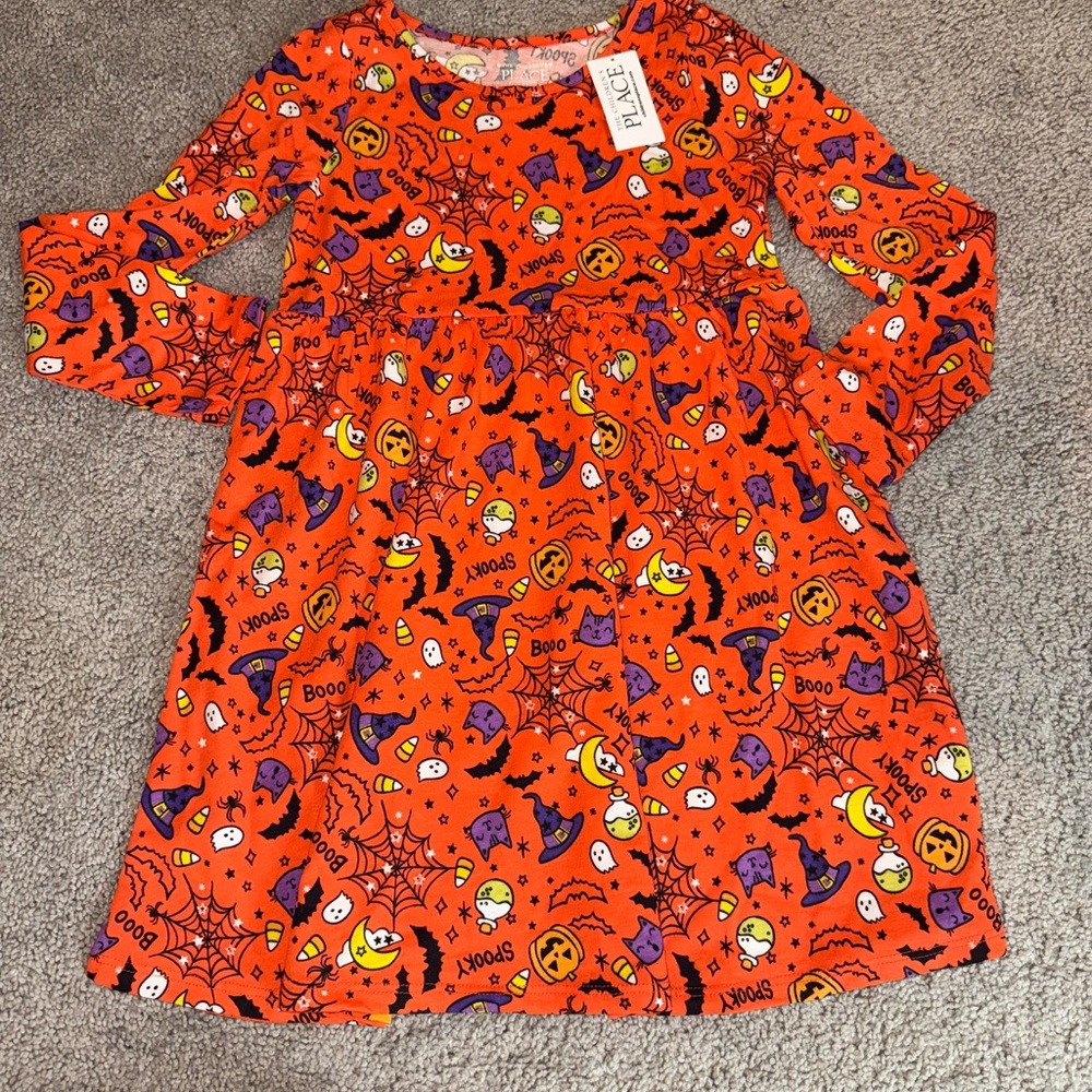 The Children’s Place Halloween Dress 5T NWT Orange Spooky Print